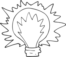 hand drawn black and white cartoon light bulb png