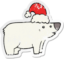 distressed sticker of a cartoon bear wearing christmas hat png