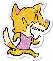 distressed sticker of a laughing fox running away png