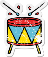 distressed sticker of a cute cartoon beating drum png