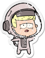 distressed sticker of a cartoon tired astronaut png