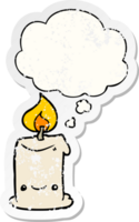 cartoon candle with thought bubble as a distressed worn sticker png