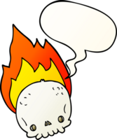 läskigt tecknad serie flammande skalle med Tal bubbla i slät lutning stil png