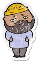 distressed sticker of a cartoon worried man with beard png