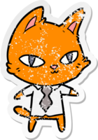 bedrövad klistermärke av en tecknad serie katt i kontor kläder png