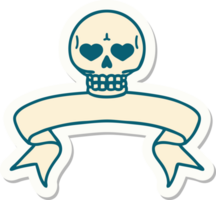 pegatina estilo tatuaje con estandarte de una calavera png