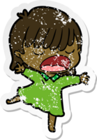 distressed sticker of a cartoon woman talking loudly png