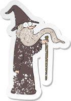 retro distressed sticker of a cartoon wizard png