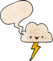 cartoon storm cloud with speech bubble in retro texture style png