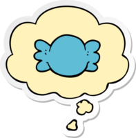 cartoon wrapped candy with thought bubble as a printed sticker png