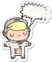 cute cartoon astronaut with speech bubble distressed distressed old sticker png