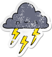 autocollant en détresse d'un nuage d'orage de dessin animé png