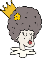 rainha do doodle dos desenhos animados em maquiagem e peruca enorme png
