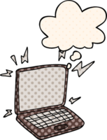 cartoon laptop computer with thought bubble in comic book style png