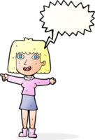 cartoon happy woman pointing with speech bubble png