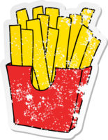 distressed sticker of a quirky hand drawn cartoon french fries png