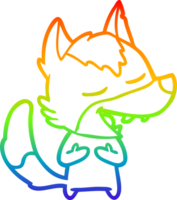 arco iris degradado línea dibujo de un dibujos animados lobo riendo png