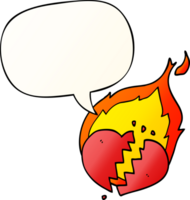 cartoon flaming heart with speech bubble in smooth gradient style png