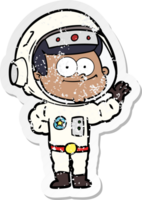 autocollant en détresse d'un dessin animé d'astronaute heureux png