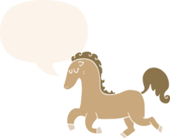 desenho animado cavalo corrida com discurso bolha dentro retro estilo png