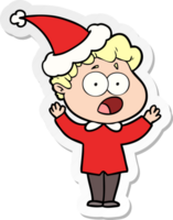hand drawn sticker cartoon of a man gasping in surprise wearing santa hat png