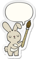 cartoon rabbit with paint brush with speech bubble sticker png