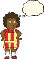 cartoon woman in kitchen apron with thought bubble png