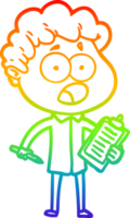 rainbow gradient line drawing of a cartoon man gasping in surprise png