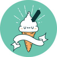 icon of a tattoo style ice cream character png