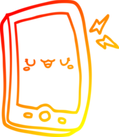 warm gradient line drawing of a cute cartoon mobile phone png
