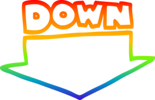 rainbow gradient line drawing of a cartoon down arrow png