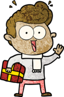 Cartoon aufgeregter Mann mit Geschenk png