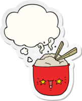 cartoon rice bowl with face with thought bubble as a printed sticker png