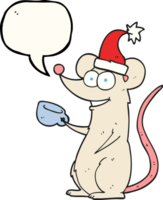 hand drawn speech bubble cartoon mouse wearing christmas hat png