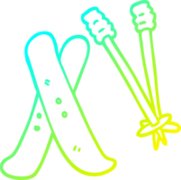 cold gradient line drawing of a cartoon ski and poles png