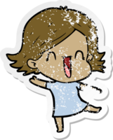 distressed sticker of a cartoon laughing woman png