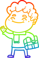 rainbow gradient line drawing of a cartoon friendly man png