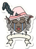 sticker of a crying elf bard character face with banner png