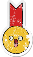 pegatina angustiada de una linda medalla de oro de dibujos animados png