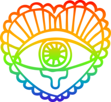 rainbow gradient line drawing of a cartoon love heart eye tattoo png