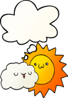 cartoon sun and cloud with thought bubble in smooth gradient style png