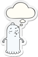 cartoon ghost with thought bubble as a printed sticker png