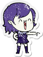 distressed sticker of a cute cartoon happy vampire girl png