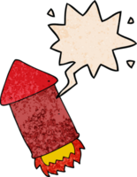 cartoon rocket with speech bubble in retro texture style png