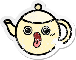 distressed sticker of a cute cartoon tea pot png