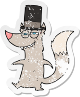 retro distressed sticker of a cartoon little wealthy wolf png