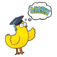 hand drawn thought bubble textured cartoon bird with learn text png
