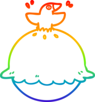 rainbow gradient line drawing of a cartoon blackbird in a pie png