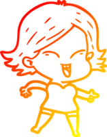 warm gradient line drawing of a happy cartoon girl png