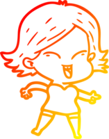 caloroso gradiente linha desenhando do uma feliz desenho animado menina png